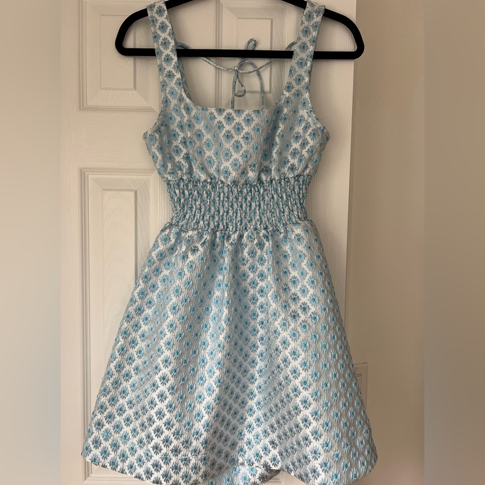 Hill House Home “The Cher” blue brocade dress size XS